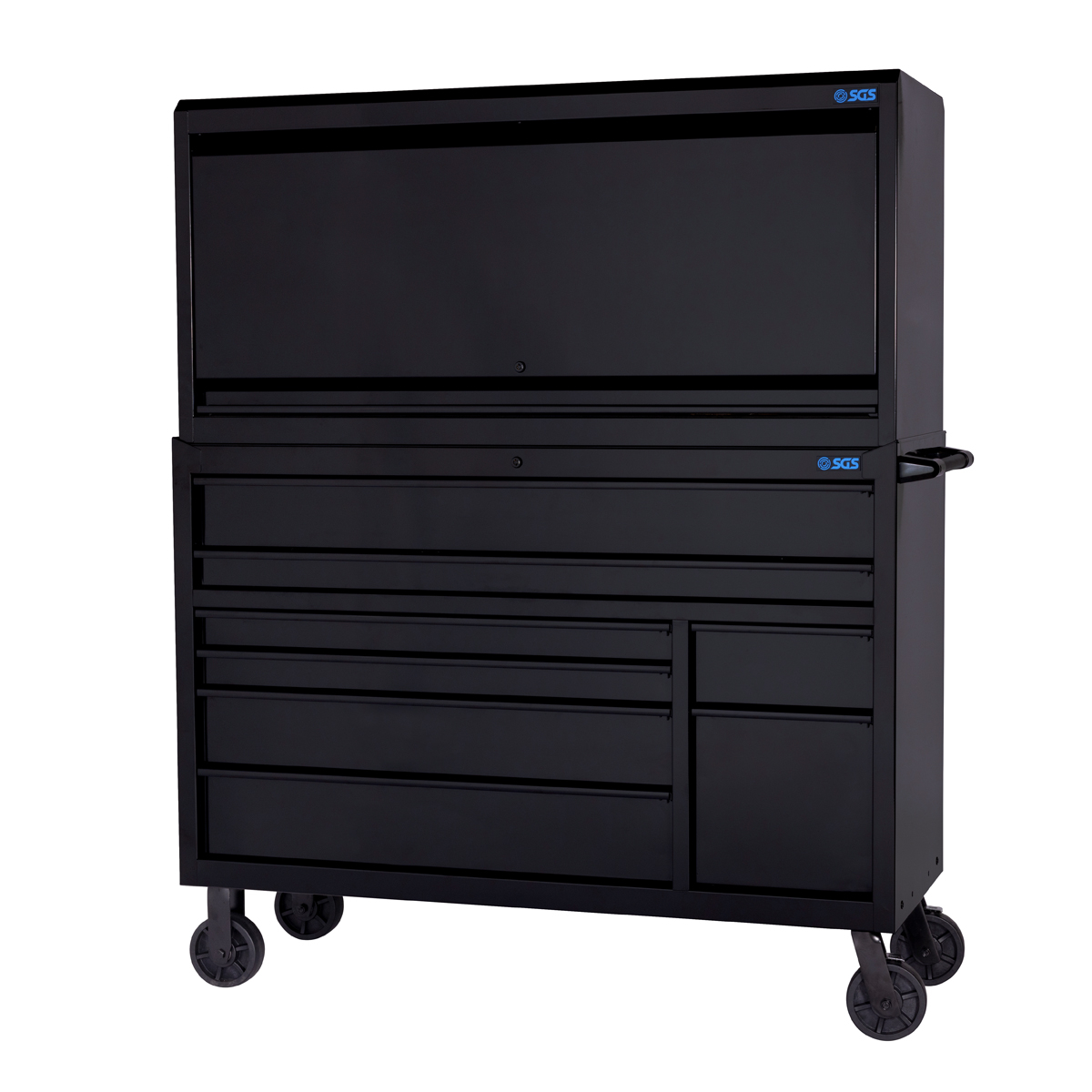 SGS 56in Roller Cabinet and Top Hutch | 8 Drawers | Black